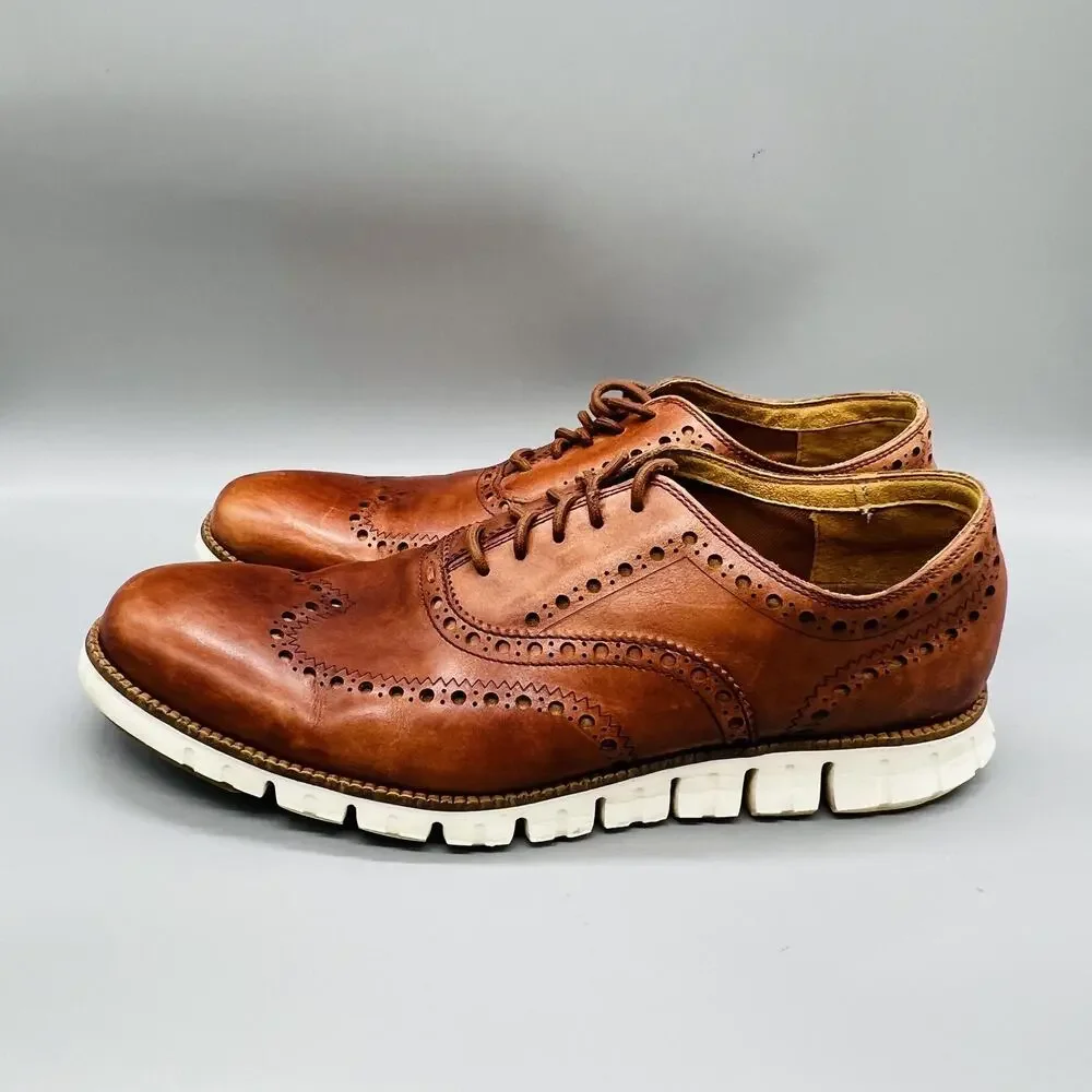 Cole Haan Shoes Mens 11.5 Brown Leather Grand OS Wingtip Oxford Dress Brogue